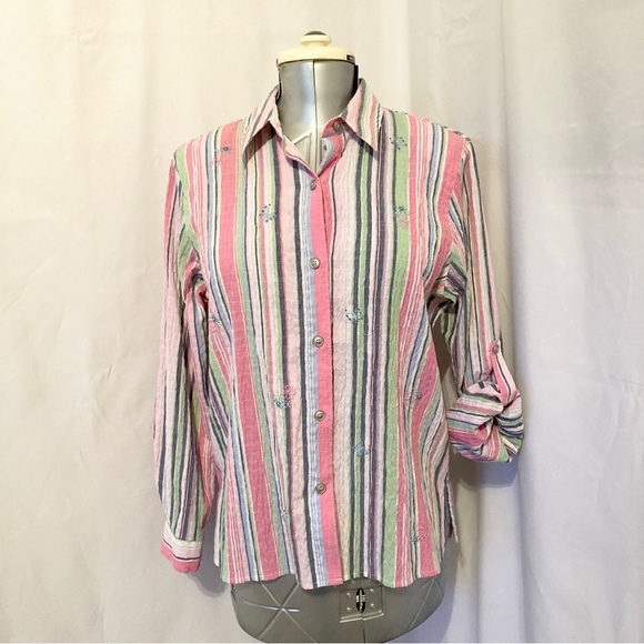 Alfred Dunner Striped Button Down Blouse 14P - Picture 4 of 9